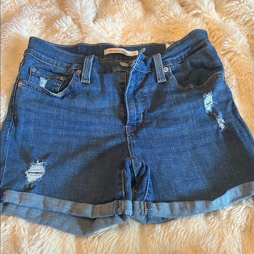 Denim Blue Distressed Levi Women's Shorts